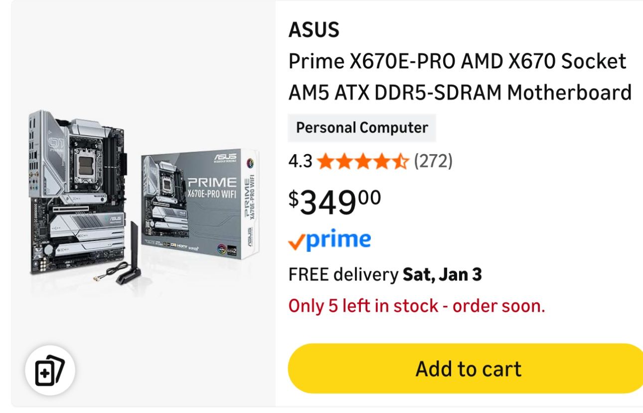 Asus Prime X670E-PRO AMD X670 Socket AM5 ATX DDR5-SDRAM Motherboard