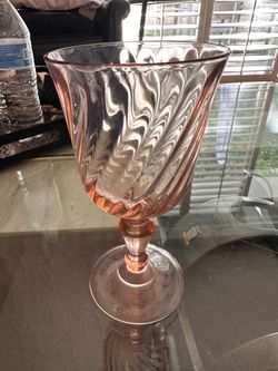 Vintage Rosaline Pink Swirl Glass Stemmed Goblet