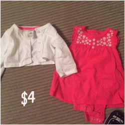 Newborn 2 piece sets. Onesie dresses in good condition. A lil discolored on the white sweater.