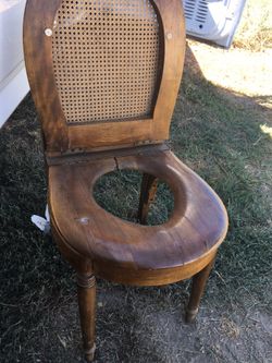 Antique wood portable chair bath.