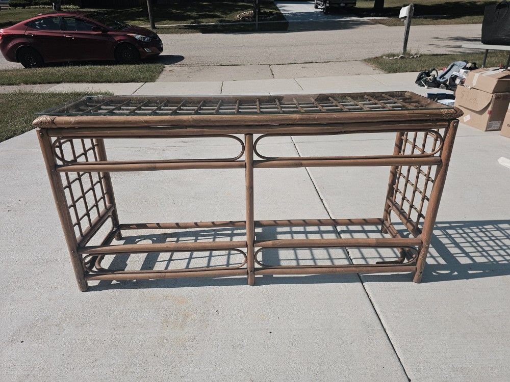 Vintage 1970s Rattan Bamboo Console Table