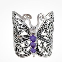 Vintage Wide Sterling Silver Filigree Amethyst Ring