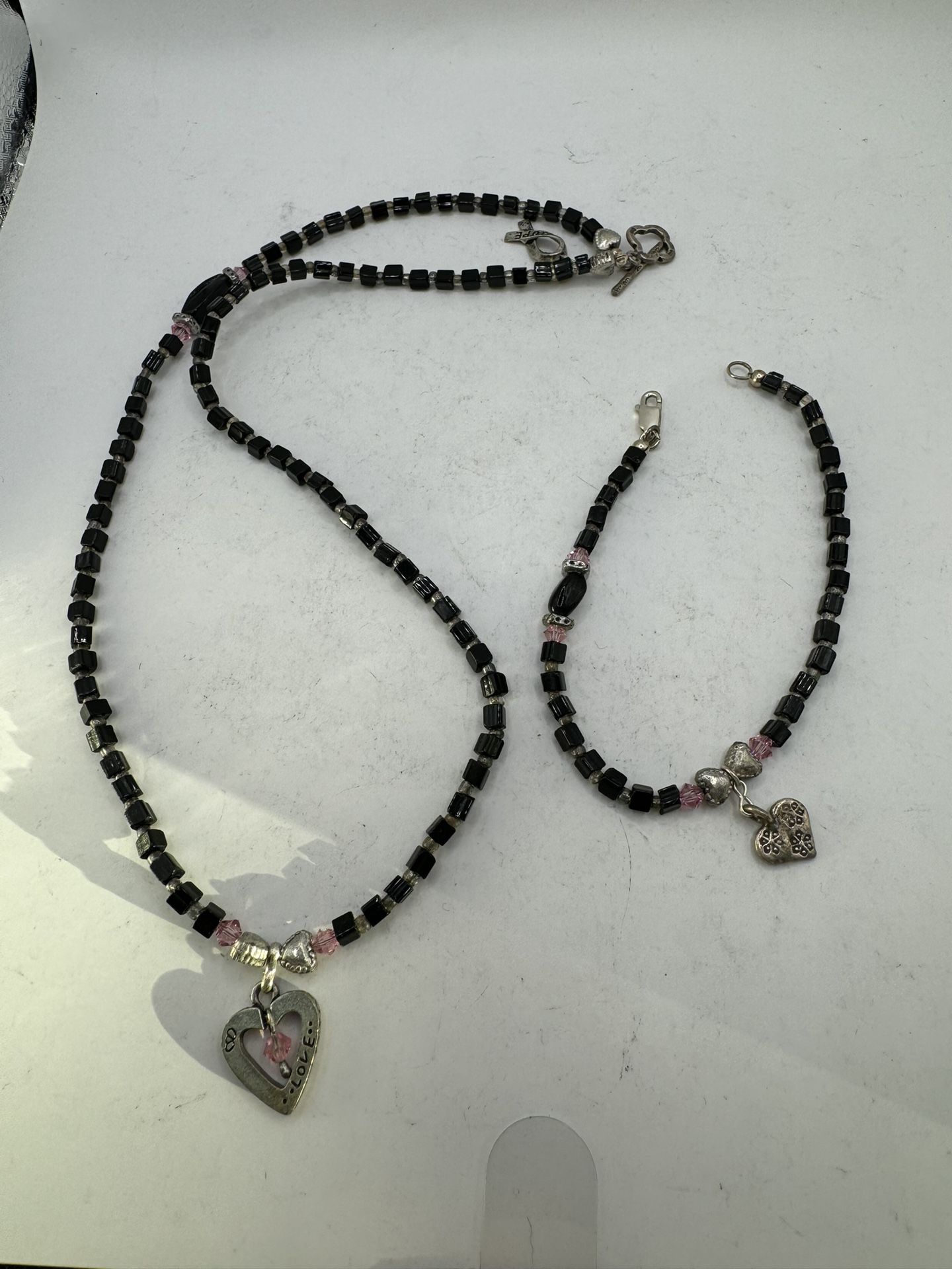 “Love” Necklace And Bracelet Pair With Sterling Silver 