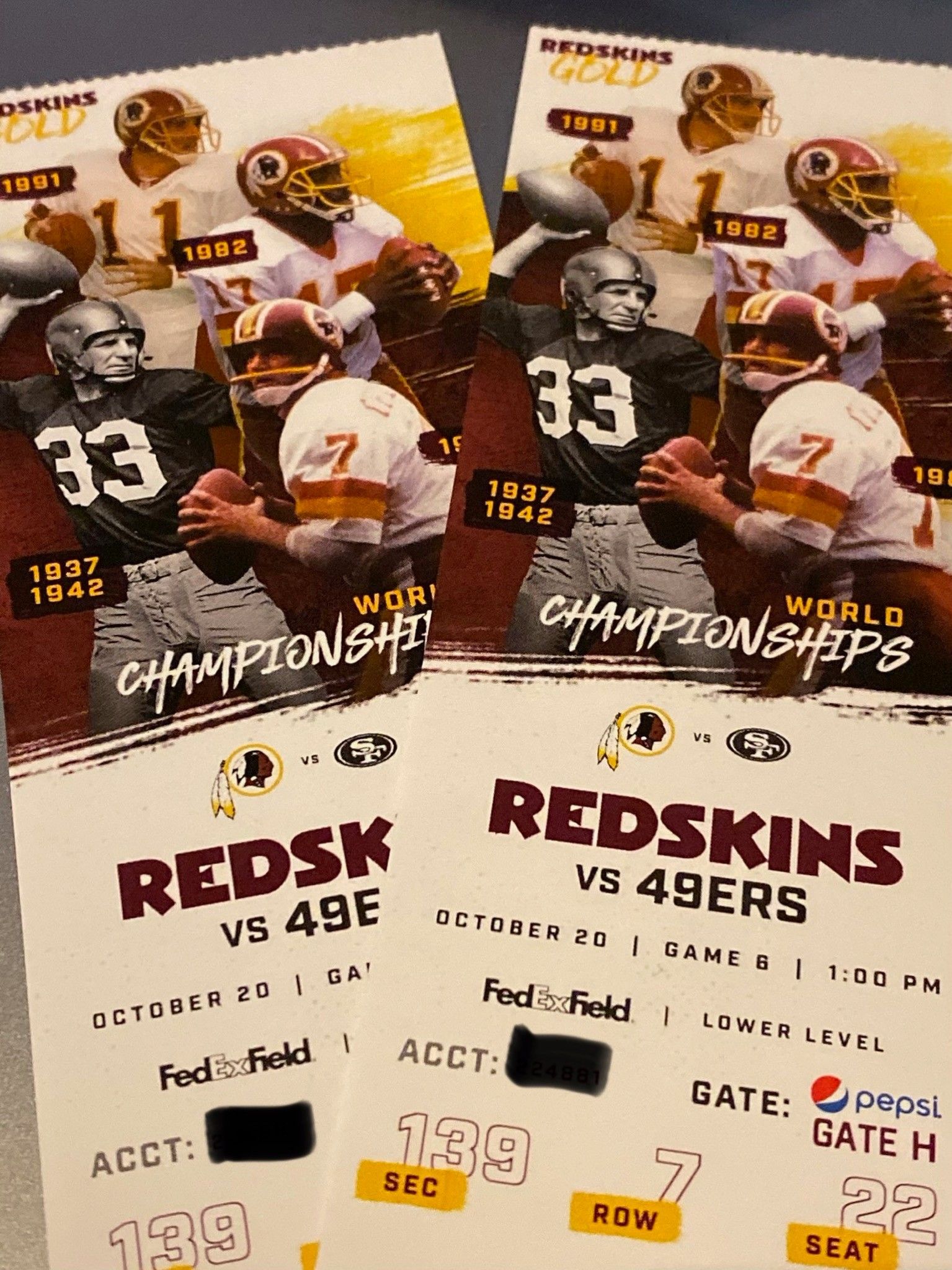 Redskins vs 49ers tickets 10/20/19