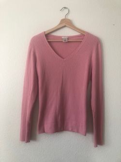 Pink Ribbed Knit Long Sleeve Sweater