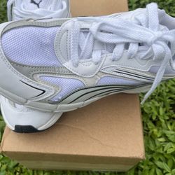 PUMA Teveris Nitro Metallic Lace Up Womens White Sneakers Casual Shoes 