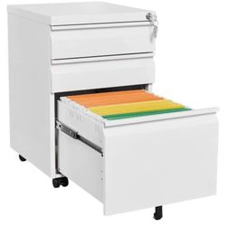 3 Drawer Mobile File Cabinet with Lock Under Desk Storage