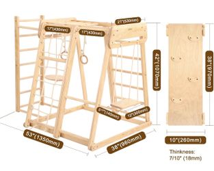 8 in 1 Indoor Jungle Gym for Kids 1-6, Wooden Indoor Playground with Slide & Swing, Montessori Climbing Set with Climbing Net & Monkey Bars