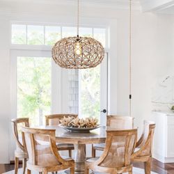 Natural Rattan Woven Plug-In Chandelier