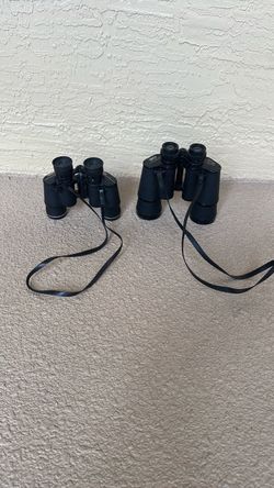 Two Black Binoculars with Neck Straps