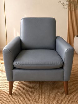 Modern Gray Faux Leather Accent Chair | Mid-Century Style