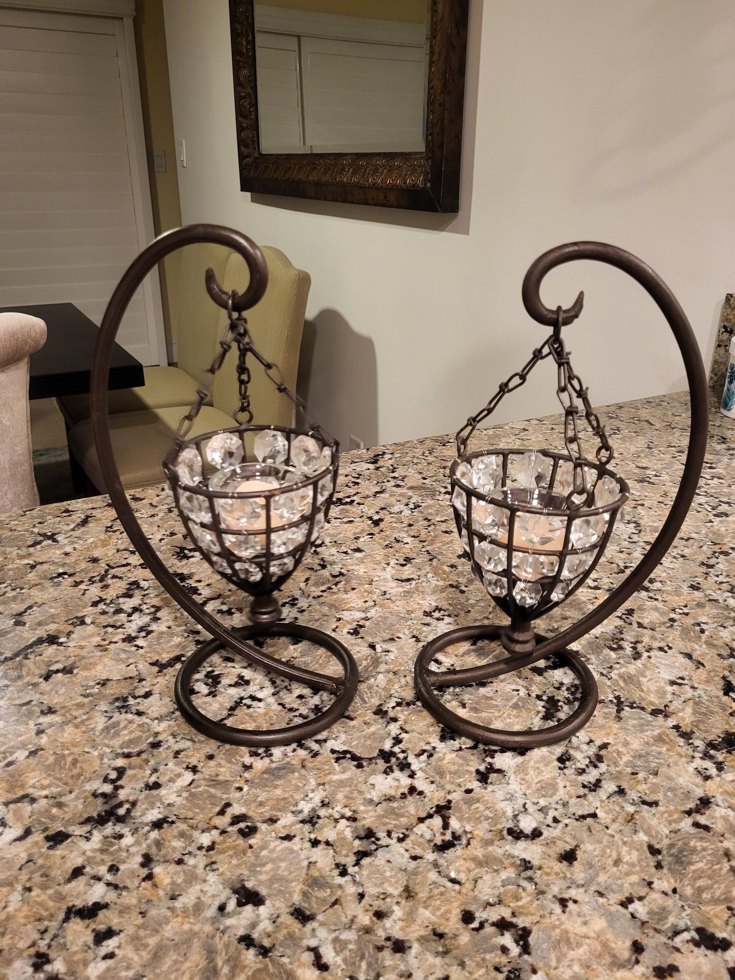 Vintage Top Metal & Glass Candle Holder Set Of 2 - 12” H