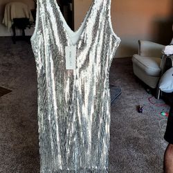 VVM Curve Silver Sequined Flapper Dress, Medium