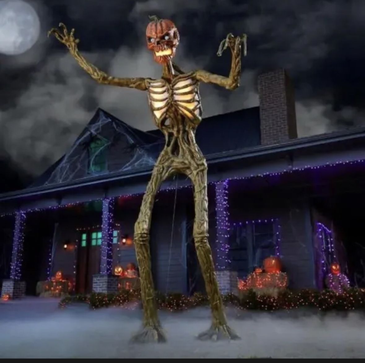 Brand New RARE Home Accents 12ft Inferno Pumpkin Skeleton with LED Eyes Halloween