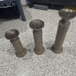 Set of 3 Ornate Torch-Style Candlesticks - Fluted Trumpet Base, Antique Bronze Finish