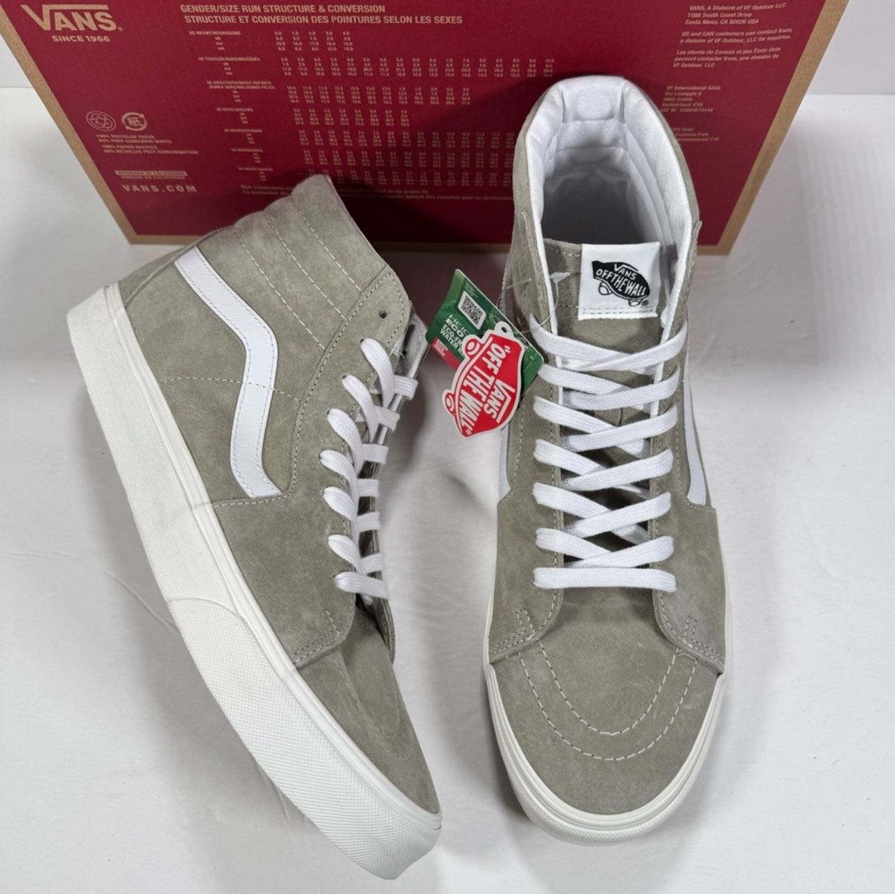 Vans Sk8-Hi Pig Suede Moss Gray Snow White High Top Sneakers Men 11.5 Women 13