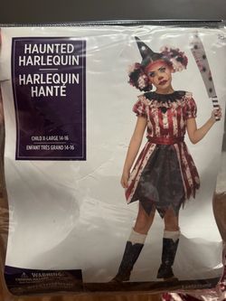 Girls Child Haunted Harelquin Costume Circus Clown XL 14/16