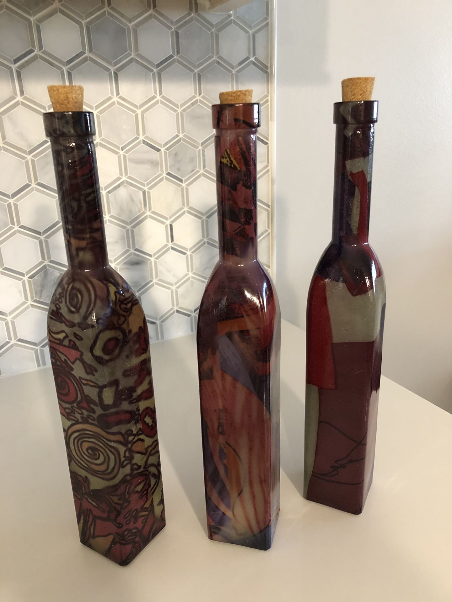 Painted glass decorative bottles