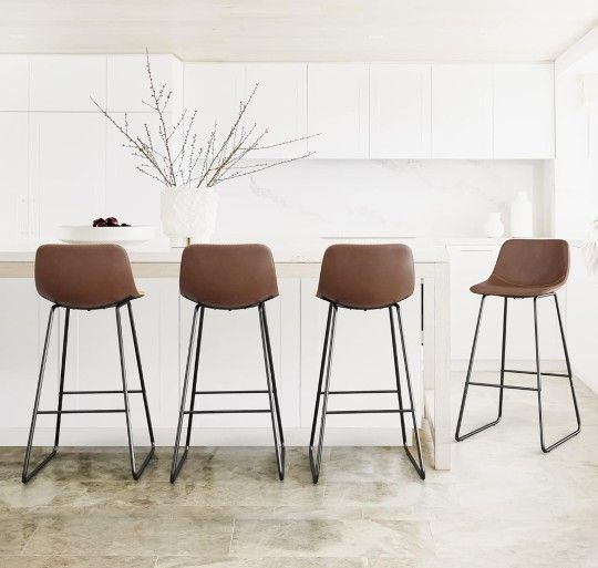 Brand NEW,30-INCH Modern Faux Leather Metal Frame Counter Height Bar Stools (Set of 4)