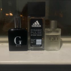 3 Full cologne Bottles. Geàu, Adidas Dynamic Pulse, Acqua Di Gio