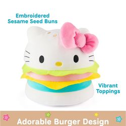 Sanrio Official Hello Kitty Hamburger Plush, Collectible Plush Toy, Stuffed Animal for Ages 1 and Up, Pink/White, 8”