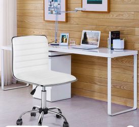PU Leather Armless Office Chair Desk Chair with Wheels, White