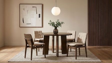 Elegant 5 Pc Round Dining Set w/Upholstered chairs in Various Finish