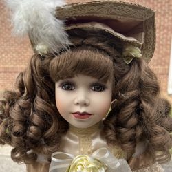 Vintage Donna Marie Doll Cracker Barrel American Classics Porcelain Stand 23"   Measurements are approximate.   Non-smoking no pet home. Please see al