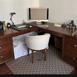 Wood Desk - Executive Desk - L Shaped Wood Desk  - Vintage Wood Desk