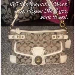 Coach Legacy 65th Anniversary turn lock canvas with white leather trim