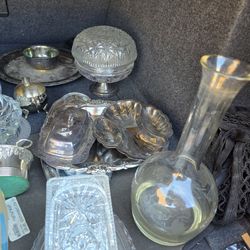 Vintage Crystal Dishes Glassware Silver Serving Pieces 