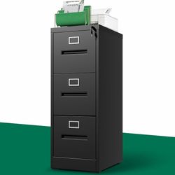 2504b $70 3 Drawer File Cabinet, Vertical File Cabinet with Lock, Metal Locking Filing Storage Cabinet for Home Office, Hanging Files for A4/ Legal/L