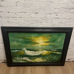 Vintage 24x36 Ocean oil Painting | Large Ocean Oil Painting 