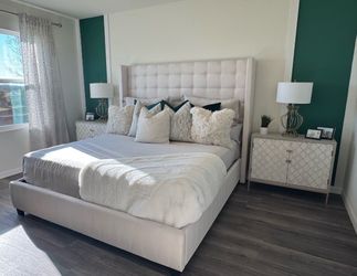 King Upholstered Bed Frame with Tufted Headboard
