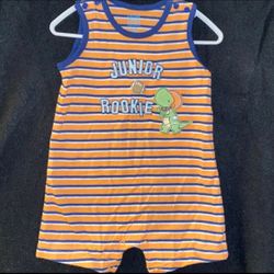 New Baby Boys Size 6-9 Months “Junior Rookie” Striped Football Romper