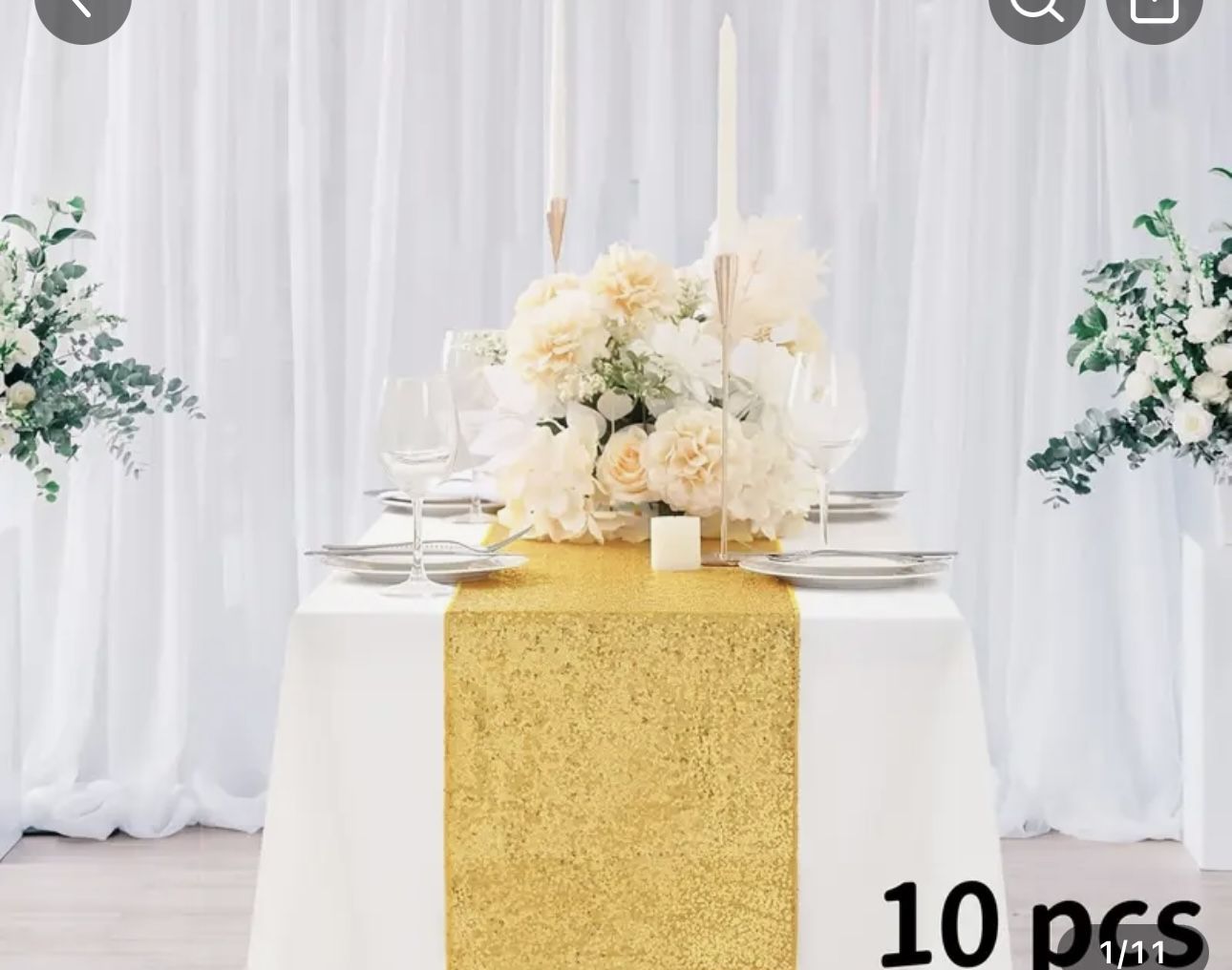 18 Gold Sequin Table Flags 12x108 Inches Sparkling