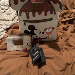 Brand New Mickey Mouse Backpack And Wallet 