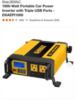 New DEWALT 1000-Watt Portable Car Power Inverter with Triple USB Ports