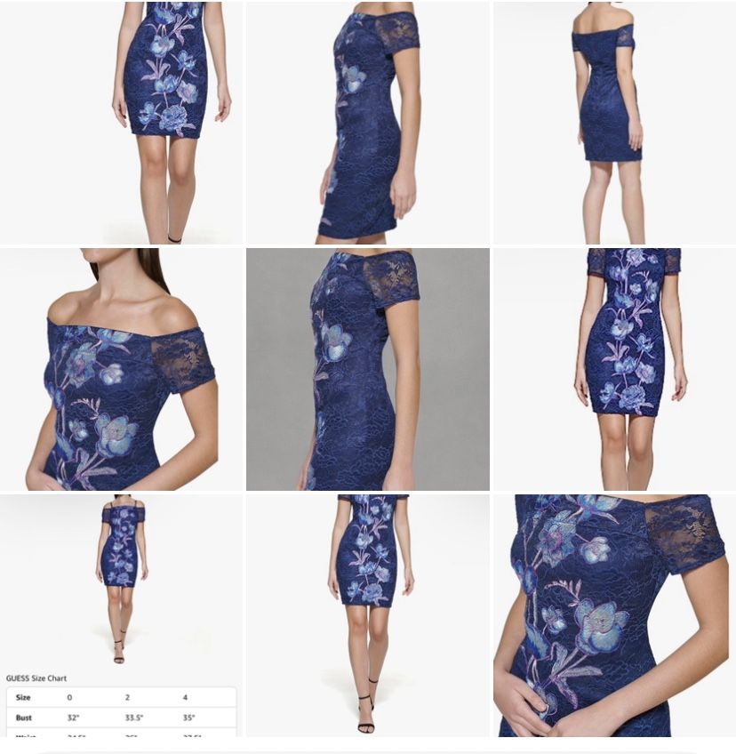 Woman Dress Size 2 GUESS Women's Off The Shoulder Printed Embellished Mesh Mini Dress - NEW with TAGS, No Trying On.