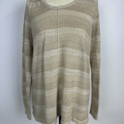 Tommy Bahama  Linen Blend Pullover Tan & White Striped Hoodie Sweater