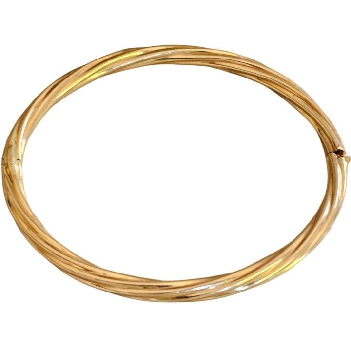 14k Gold Twisted Push Clasp Bangle Real Gold Bracelet Made in Italy
