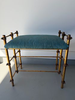 Vintage Mid-Century Gilt Faux Bamboo Vanity Bench by Townhouse Original