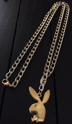 26” Gold Tone Cuban Style Chain Playboy Bunny Necklace (This item comes with a free gift! pictured last)