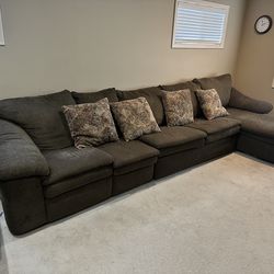 Sectional couch with recliner, chaise and hide away full size bed