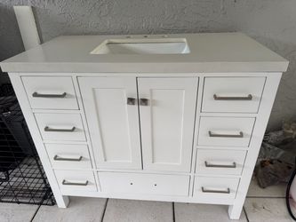 White Bathroom Vanity with Sink and Drawers