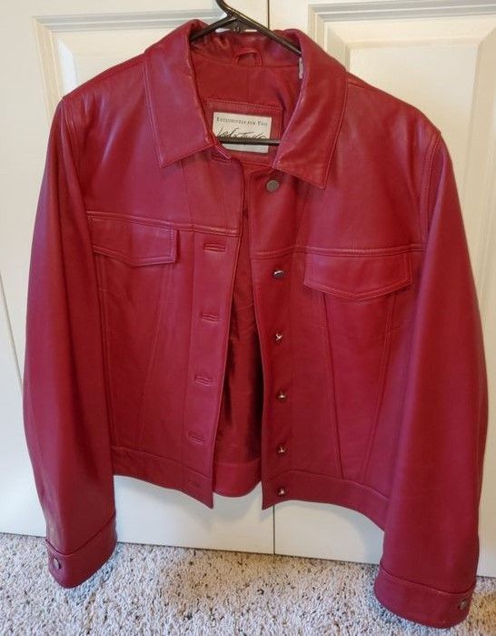 Lord And Taylor Women's Red Leather Cropped Jacket