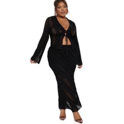 Size 2X Fashion Nova Lace Skirt Set - Black