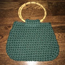 Green Purse With Bamboo Handles- New!
