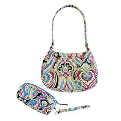 Vera Bradley Silk Paisley Zoe Shoulder Bag Purse Small Limited Edition +Wristlet
