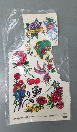 Vintage 1992 Jerome Russell Fake Pretty Tattoos Roses Hearts Flowers Birds ++